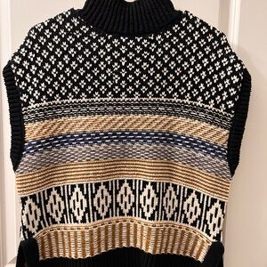 Chic Marled Cowl Neck Sweater - Black, Gold, White
